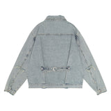 Men Denim Jacket Embroidered Denim Jacket Men's Loose Wash Denim Jacket