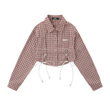 Women Long Sleeve Shirt Women's Plaid Long Sleeve Shirt Autumn Short Shirt