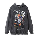 Men Hoodie Printed Washed Distressed Hooded Sweaters Menswear