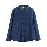 Women T-shirt Spring and Autumn Leisure Loose Denim Shirt Long Sleeve Top