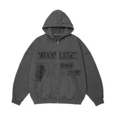 Men Hoodie Spider Web Patch Printed Hooded Jacket Men Vintage Loose Cardigan Sweater