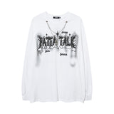 Men Long Sleeve Shirt Gothic Letter Puff Print Couple Long Sleeve T-shirt
