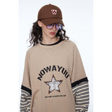 Unisex Hoodie Vintage University Style Striped Top round-Neck Pullover