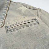 Men Denim Jacket Washed Do the Old Cowboy Coat Men's Embroidered Lapel Jacket