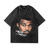 Men T Shirt Washed and Worn Vintage Print Short Sleeves T-shirt Men and Women