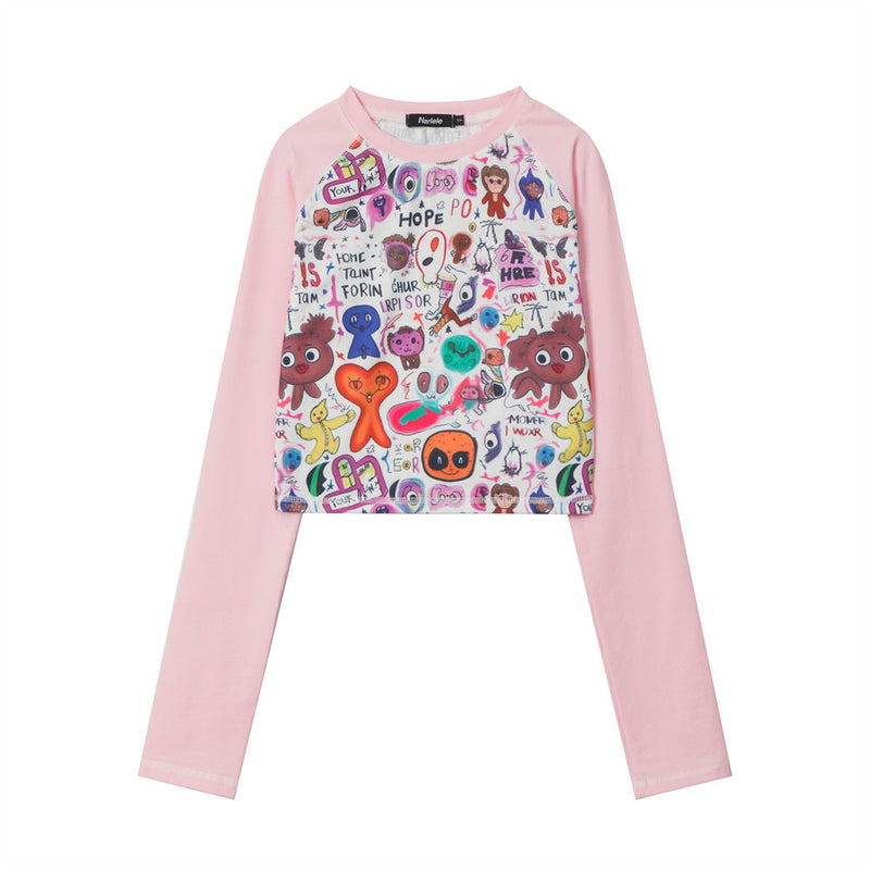 Women Long Sleeve T-Shirt Printed Long Sleeve T-shirt Girls Autumn Casual O-neck Short