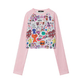Women Long Sleeve T-Shirt Printed Long Sleeve T-shirt Girls Autumn Casual O-neck Short