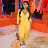 Women Jumpsuit Spring Fashion Long-Sleeve Zipper Jumpsuit