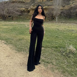 Women Jumpsuit Casual Pants Flared Jumpsuit Slit Slim-Fitting Sexy