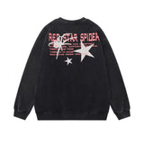 Men Hoodie Spider Printed Crew Neck Sweatshirt Men