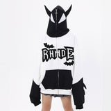 Men Hoodie Masked Bat Hooded Cardigan Sweater Letter Towel Embroidery Coat