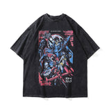 Men T Shirt Cotton Short-Sleeved T-shirt Men and Women Distressed Letters Anime Print