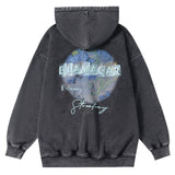 Men Hoodie Washed and Worn Hooded Sweater Men Autumn and Winter Loose Printed