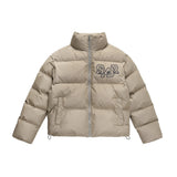 Men Cotton Padded Jacket Men's Cotton Jacket Simple Letters Embroidered Stand Collar
