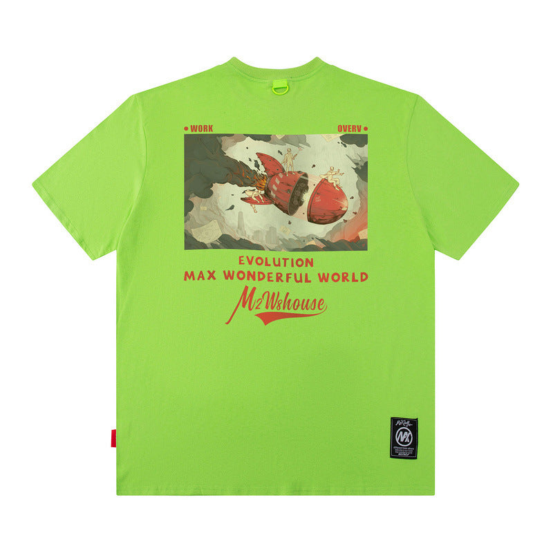 Men T Shirt Drop-Shoulder Sleeve Short Sleeve T-shirt Men and Women Street Loose