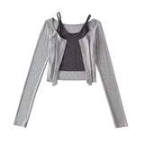 Women T-shirt Fall V-neck Slim Fit Short Small Sling Cardigan Suit