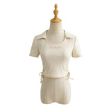 Women T-Shirt Top Lapel Slim-Fit Short-Sleeved T-shirt for Women