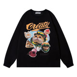 Men Hoodie Kitten Printed Crew Neck Sweatshirt Boys Loose Top Pullover Shirt