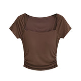 Women T-Shirt Stitching Mesh Short Sleeve T-shirt Women's Short Top
