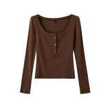 Women's T-Shirt Spring round Neck Tight Long-Sleeved T-shirt