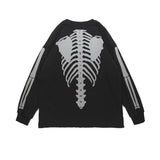 Men Hoodie Dark Style Skeleton Reflective Printed Sweater Men's Loose round Neck Long Sleeve