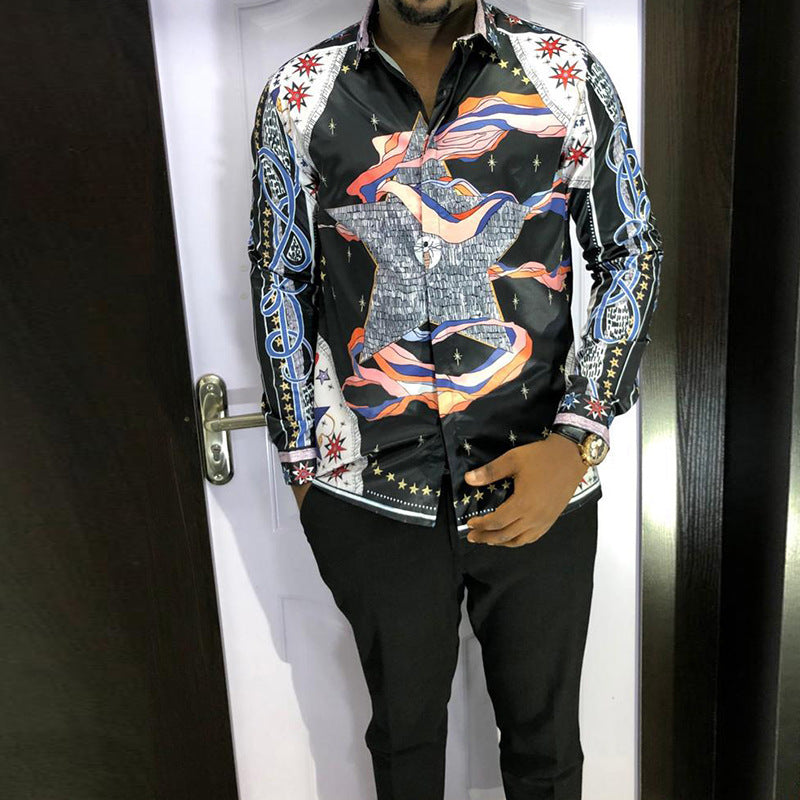 Men Shirt Summer Men's Long Sleeve Shirt Retro
