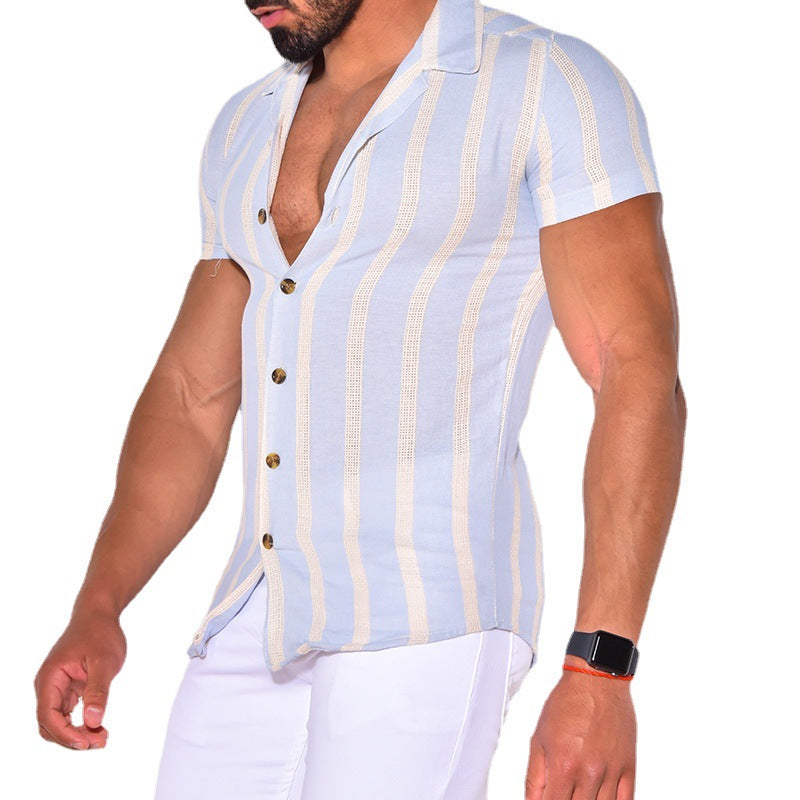 Men Shirt Men's Short-Sleeved Shirt Fashion Slim Lapel Casual
