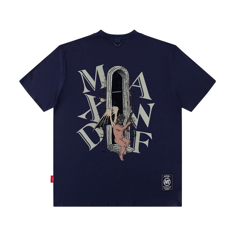 Men T Shirt Dark High Street T-shirt Men and Women Couple Loose Short Sleeve