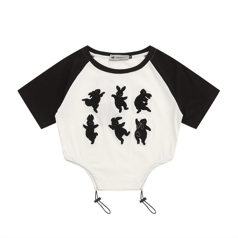 Women T-shirt Short T-shirt Girls Summer round Neck Raglan Sleeves
