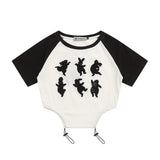 Women T-shirt Short T-shirt Girls Summer round Neck Raglan Sleeves