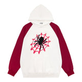 Men Hoodie Spider Web Contrast Color Raglan Hooded Sweater