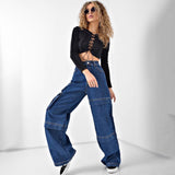 Women Cargo Pants Jeans Women's Spring and Autumn Straight-Leg Pants Loose Casual Pants