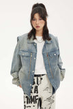 Unisex Jacket Autumn Washed Padded Shoulder Denim Coat Women's Clothing