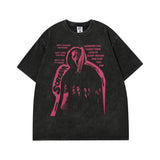 Men T Shirt Letter Print Worn Looking Washed-out Short Sleeve T-shirt Female Hip Hop