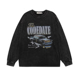 Men Long Sleeve Shirt Vintage Printed Washed Distressed Long Sleeve Bottoming T-shirt for Men and Women
