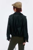 Unisex Jacket Autumn Contrast Color Bronze Zipper Leather Coat