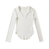 Women T-Shirt Autumn Long Sleeve Lapel V-Shaped Women's T-shirt