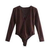 Women T-shirt Fall V-neck Long Sleeve Base Bodysuit T-shirt