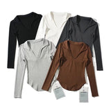 Women T-Shirt Autumn Long Sleeve Lapel V-Shaped Women's T-shirt