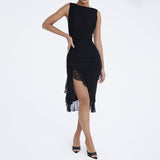 Women Desses round Neck Sleeveless Mesh Stitching Dress