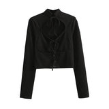 Women T-Shirt Breasted Chest-Flattering Long-Sleeved T-shirt Top