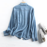 Women T-Shirt Autumn Long Sleeve Tencel Denim Shirt Women
