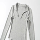 Women T-Shirt Autumn Long Sleeve Lapel V-Shaped Women's T-shirt
