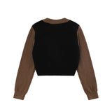 Women Sweater Color-Block Crew Neck Short Sweater Letter Autumn Sweater