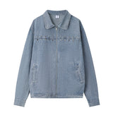 Men Denim Jacket Washed Denim Jacket Men's Spring and Autumn Loose Casual Zipper Cardigan Denim Jacket