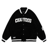 Men Cotton Padded Jacket Coat Winter Loose Letter Embroidery Cotton Casual Long-Sleeved Jacket Baseball Uniform