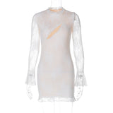 Women Dresses Fashion Sexy Lace Stitching Long Sleeve Dress