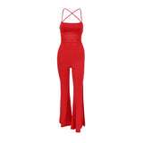 Women Jumpsuit Casual Pants Flared Jumpsuit Slit Slim-Fitting Sexy