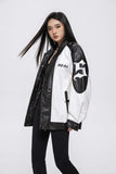Unisex Jacket R Autumn Color Contrast Patchwork Leather Coat