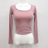 Women Long Sleeve Shirt Short round Neck Top Women's Long Sleeve